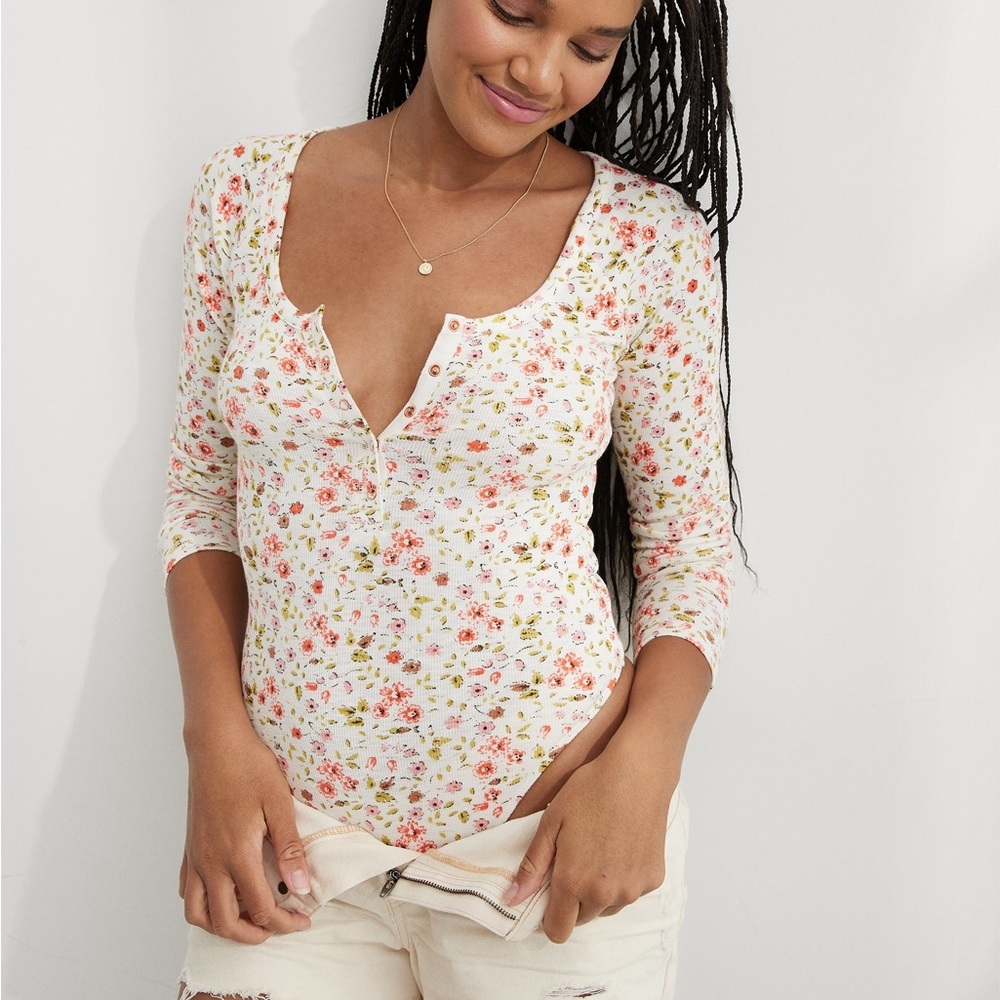 Aerie floral ribbed bodysuit